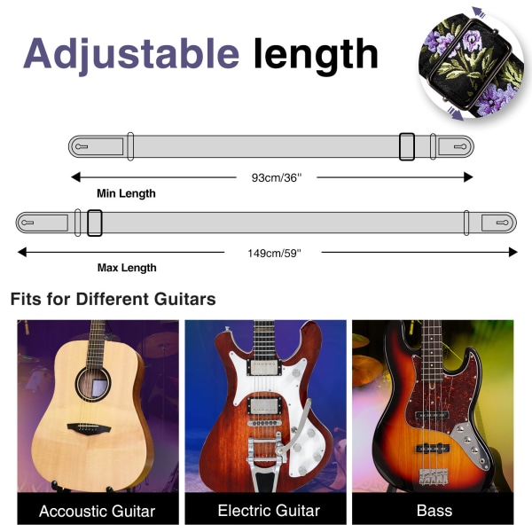 LEKATO-rem med 6 val 2 lås för elektrisk akustisk gitarr Purple