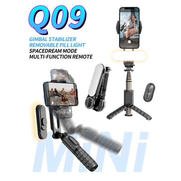 Stativ Selfie Stick med avtagbar Fill Light Gimbal Stabilizer