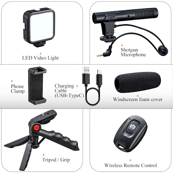 Smartphone Vlogging Kit med lätt mikrofon stativhållare