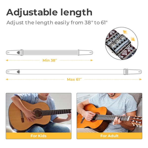 6 val akustisk gitarr basbandhållare bälte Jacquard Weave Gold