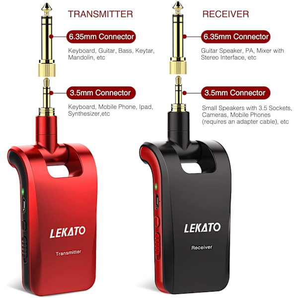 LEKATO 2.4GHz WS-60 Wireless Guitar System Transmitter Receiver