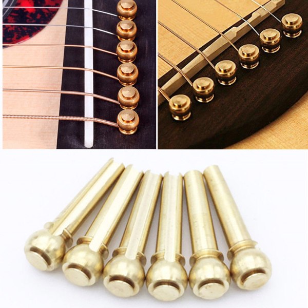 6st Mässingsgitarr Bridge Pins String Nail för akustisk gitarr
