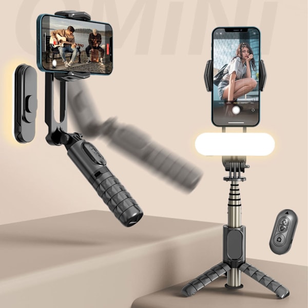 Stativ Selfie Stick med avtagbar Fill Light Gimbal Stabilizer