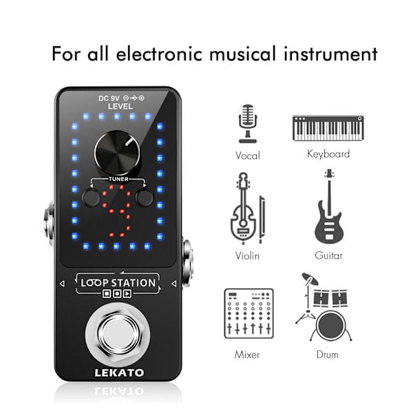 LEKATO Looper Effect Pedal Guitar Tuner 40 Mins 9 Wave