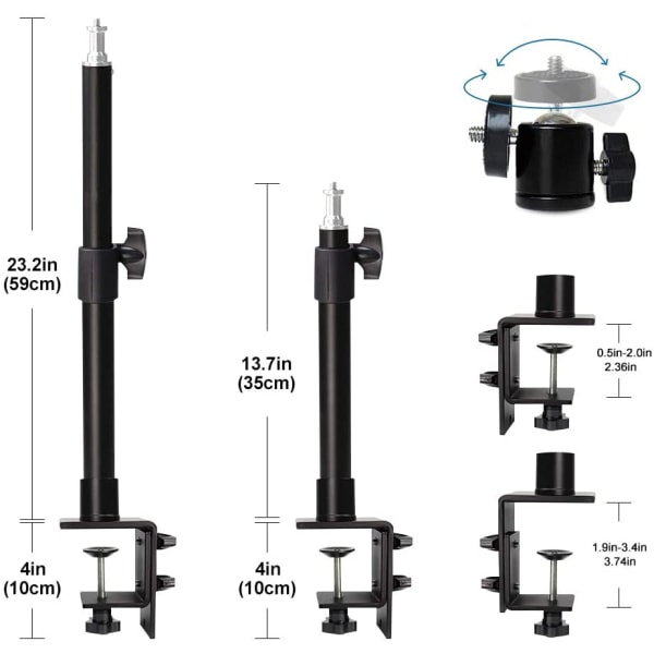 2x hopfällbart skrivbordsfäste Studio Light Stand Flash Video Bracket