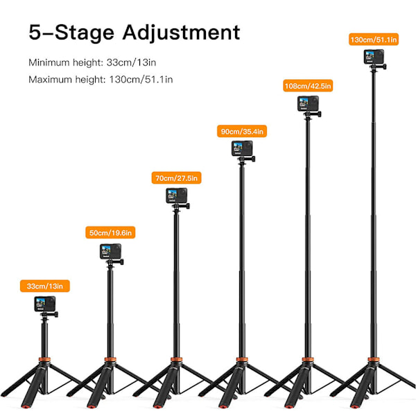 UURig Selfie Stick Handhållet stativ med 2in1 telefonklämma för GoPro