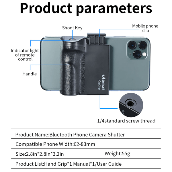 bluetooth Smart Phone Camera Shutter Release Hand Grip