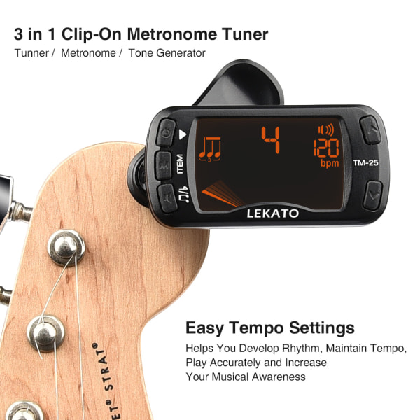 Lekato 3in1 TM-25 Clip On Guitar Tuner Metronom Tone Generator
