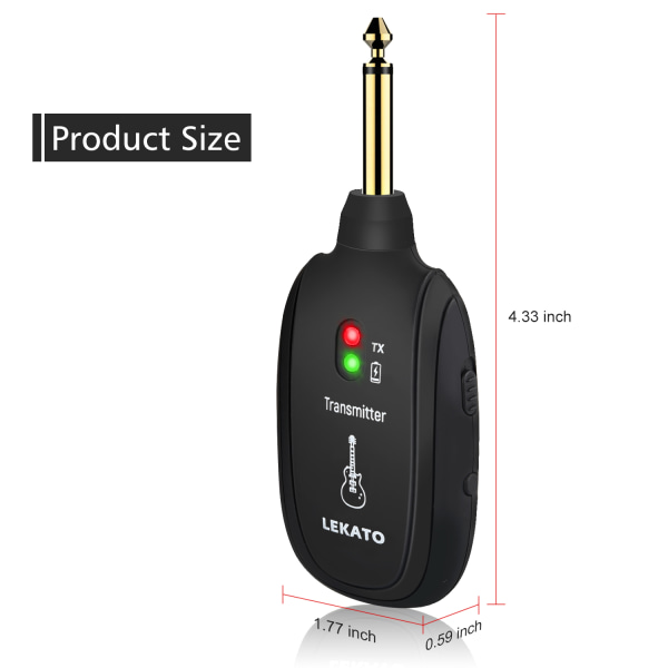 LEKATO UHF A8 Trådlöst gitarrsystem Sändare Mottagare 4 Kan