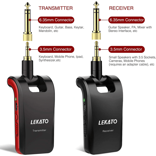 LEKATO 2.4Ghz 280° Wireless Stereo Guitar Transmitter Receiver