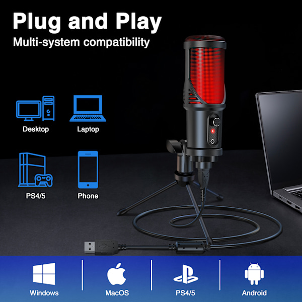 USB kondensatormikrofon Mic Kit Stativstativ Recording Studio