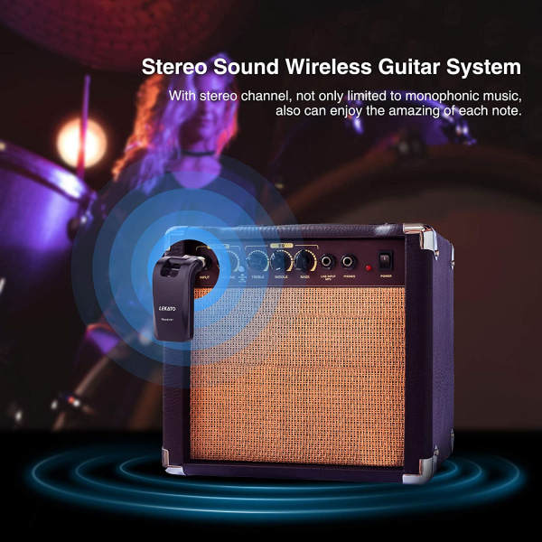 LEKATO 2.4Ghz 280° Wireless Stereo Guitar Transmitter Receiver
