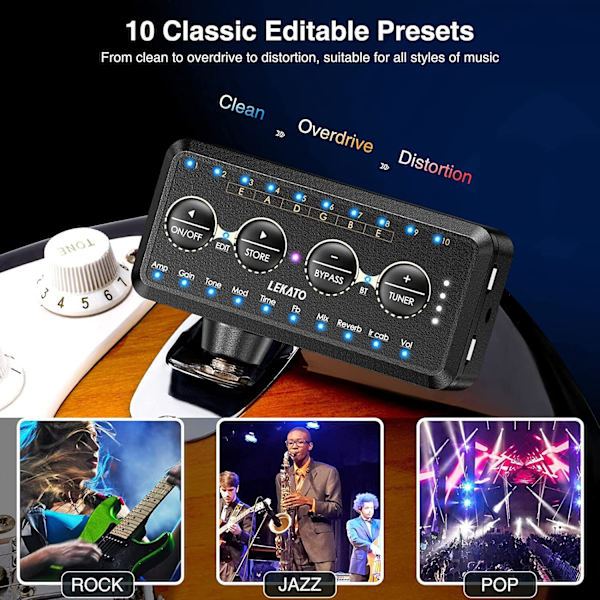 LEKATO Wireless Guitar Headphone Amplifier IR Cabinet Simulation