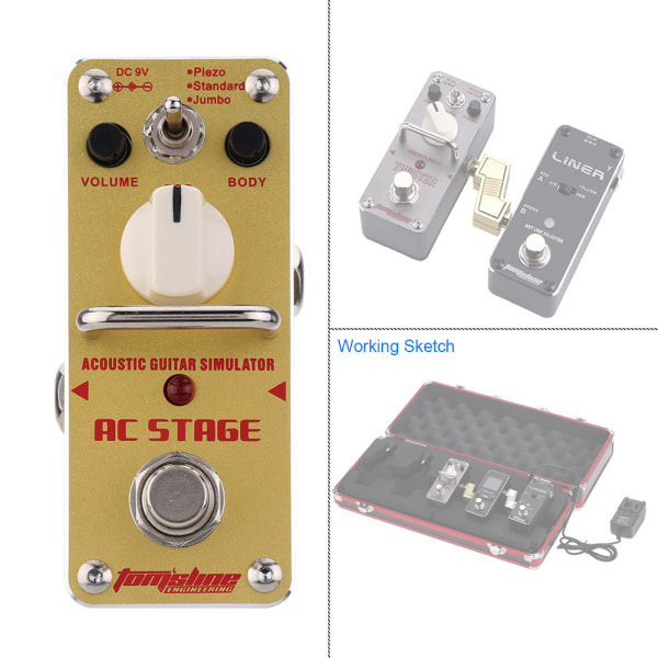 AROMA Akustisk Simulator Mini Gitarr Effekt Pedal True Bypass