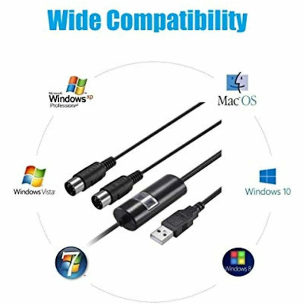 USB till MIDI In/Out 5 Pin Interface Converter Kabel för PC Laptop