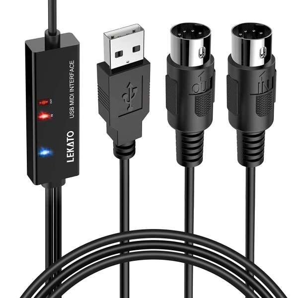 LEKATO USB till MIDI-kabeladapter med in- och utgångsanslutning