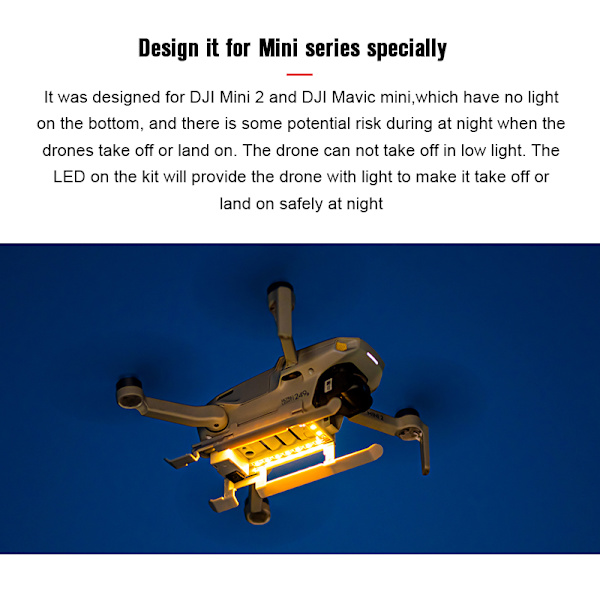LED förlängd hopfällbar landningsställ för DJI Mini 2 / Mavic Mini