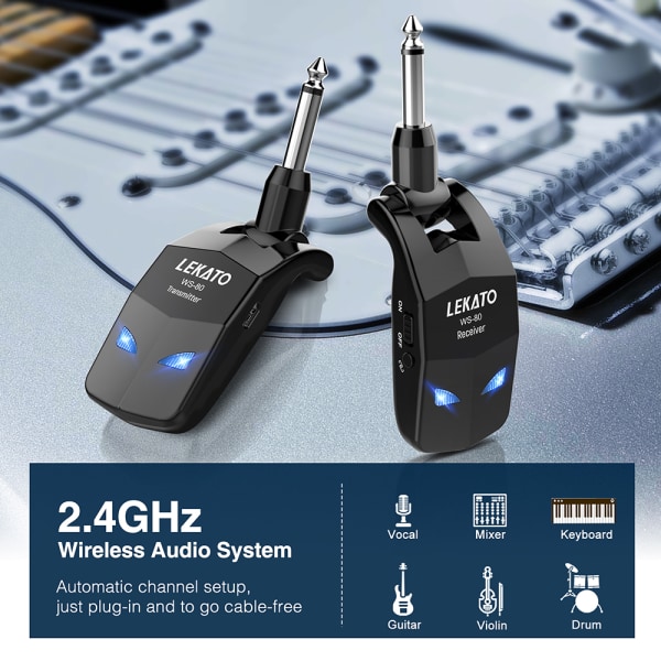 LEKATO 2.4GHz Wireless Guitar Bass Transmitter Receiver