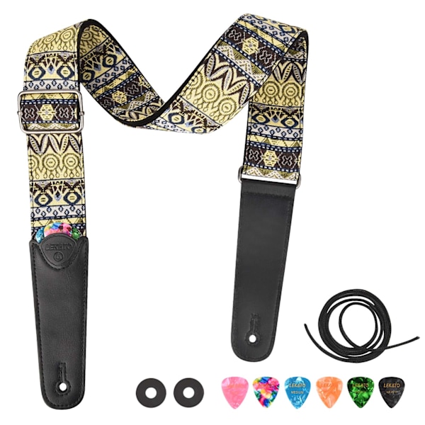 6 val akustisk gitarr basbandhållare bälte Jacquard Weave Gold