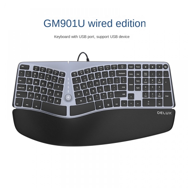 Trådlöst ergonomiskt tangentbord med vadderat handledsstöd, bekvämt naturligt skrivande, Easy-Switch, Bluetooth, mottagare, för multi-OS, Windows/Mac Wired Version