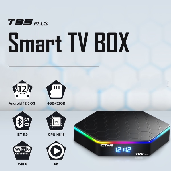 Oppgradert TV BOX Android 12.0 32GB,4GB 6K HD Quad Core BT 5.0 Media Player 5GWIFI brittiska bestämmelser