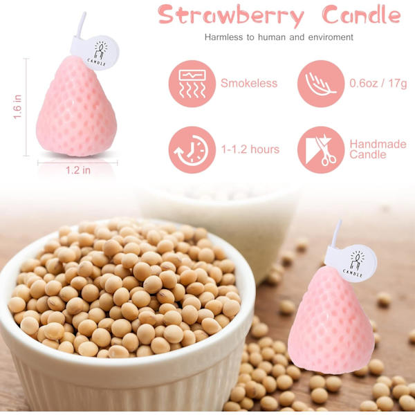 8 stycken jordgubbsljus, jordgubbsformade doftljus, mini-sojavaxljus, små doftande söta ljusvax, dekorativa ljus, rosa