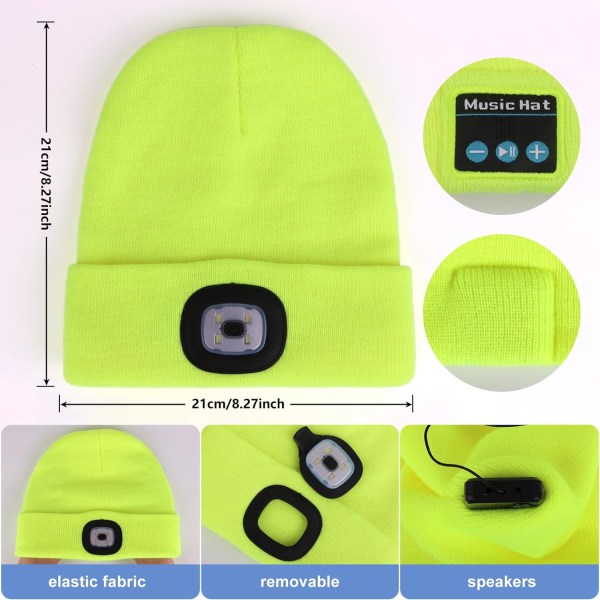 Bluetooth musikmössa, vintermössa med ljus, 4 LED-mössa USB uppladdningsbara mössor för män, kvinnor, varm stickad mössa för vintersport utomhuslöpning bule