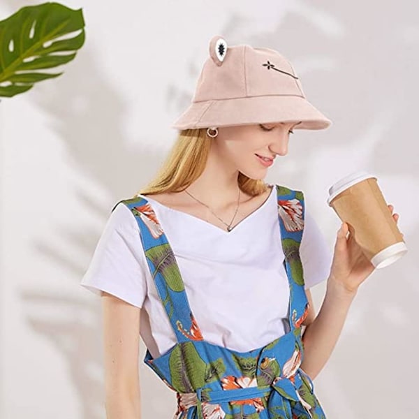 Groda solhatt, groda bucket hat herr fiskehatt dam bucket hats för kvinnor herrhattar sommarmössa Rosa Pink L