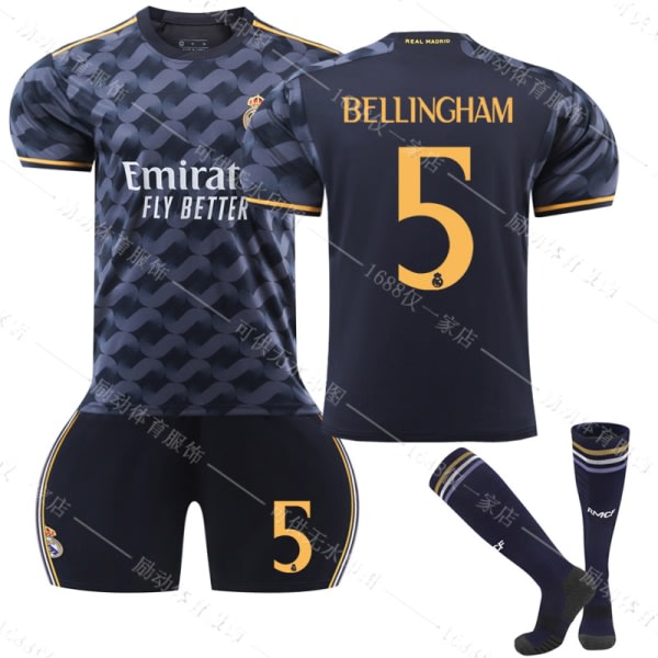 23/24 Uusi kausi vieras Real Madrid CF BELLINGHAM No. 5 Kids Jersey Pack Child-22 Barn-22