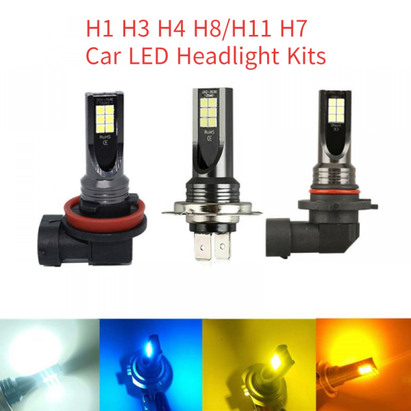 2st LED-strålkastarlampor, 1500LM 6000K Vit 12V LED H1 H3 H4 H8/H11 H7 Bilstrålkastare Anti Error Canbus Conversion Kit No F H8 H11