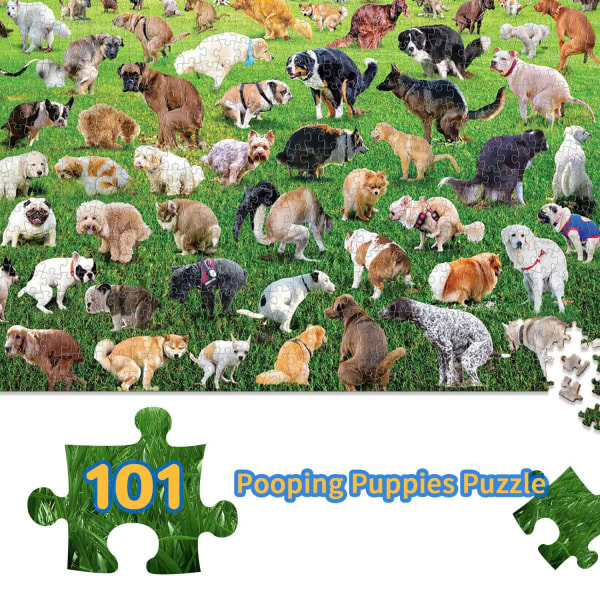 1000 pusselbitar, 101 bajsande valpar, hundar som bajsar, intressanta pussel för att minska stress, rolig semester för barn Vuxna