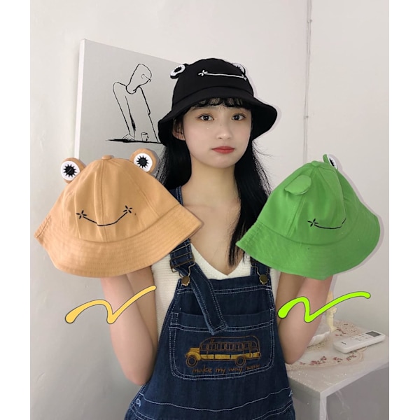 Groda solhatt, groda bucket hat herr fiskehatt dam bucket hats för kvinnor herrhattar sommarmössa Khaki Khaki L