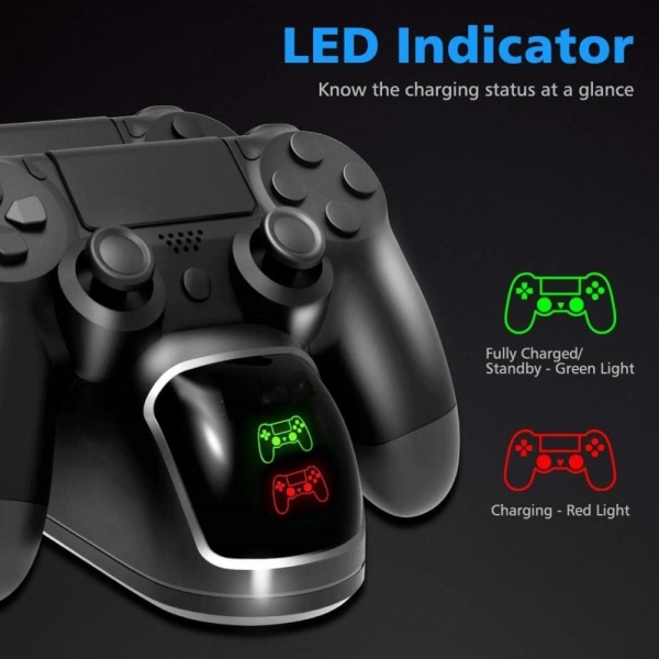 Gamepad PS4 Dobbelt opladningsstation til to PS4/PS4 Slim/PS4 Pro-controllere Dobbelt ladestation til to PS4/PS4 Slim/PS4 Pro-controllere svart