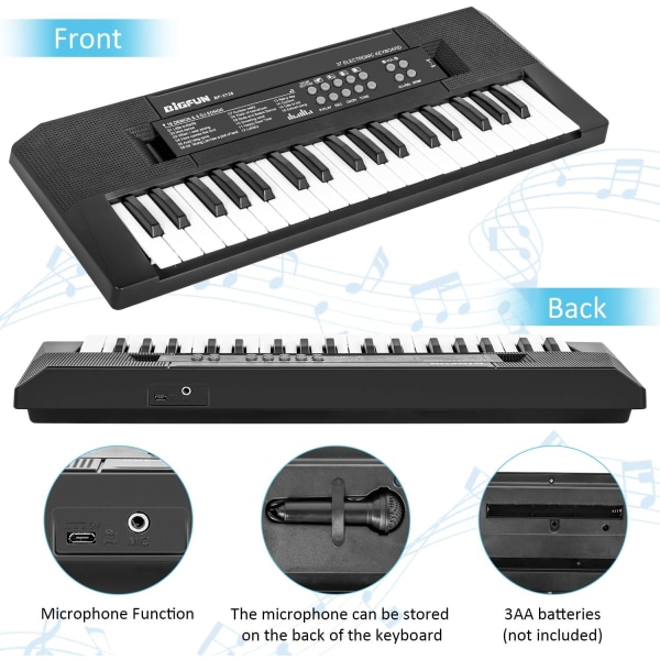 Elektroniskt piano med 37 tangenter för barn Musikklaviatur Piano med mikrofon Barn Musik Inlärningsleksaker för 3-5 år Pojkar Flickor Födelsedagspresenter blå