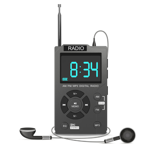 2024 Ny Portabel Mini Pocket Radio Manuell Radio FM Radio grey EU
