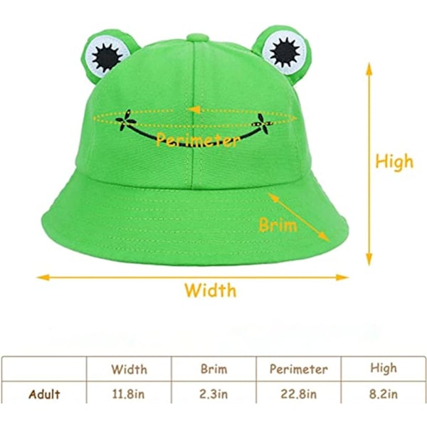 Groda solhatt, groda bucket hat herr fiskehatt dam bucket hats för kvinnor herrhattar sommarmössa Grön Green L