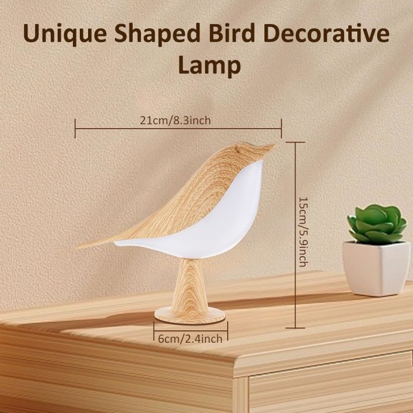 Liten nattlampa, söt fågel LED-bordslampa med beröringsdimmer Creative sänglampa 3 nivåer ljusstyrka skrivbordslampa wi Gul
