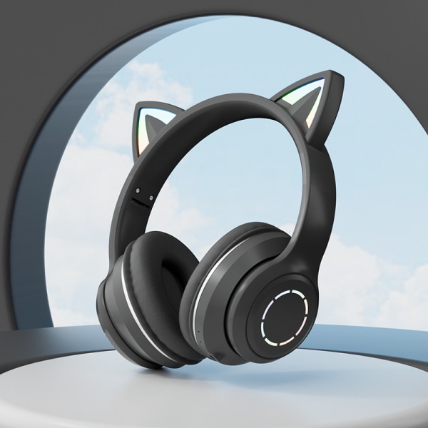 Gradient färg självlysande kattöra Bluetooth -headset huvudmonterat BT029C e-sports ankarspelsheadset Grön