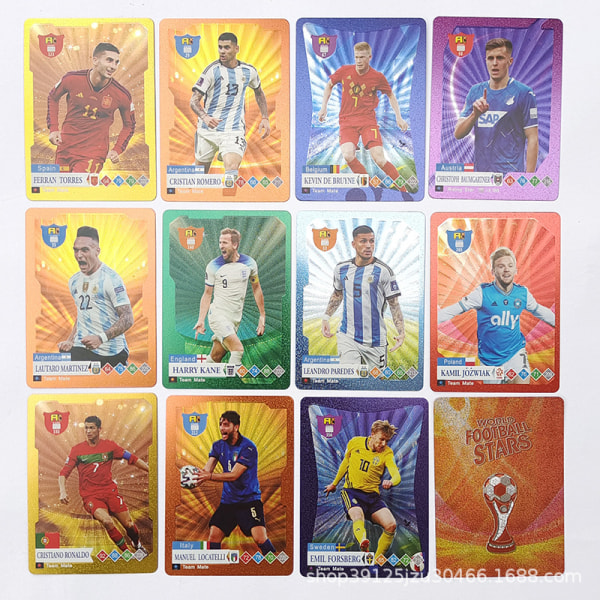 1 boks med 55 kort FIFA verdensmesterskap og EM-stjernekort, gullfoliekort, 55 stjernekort Silver