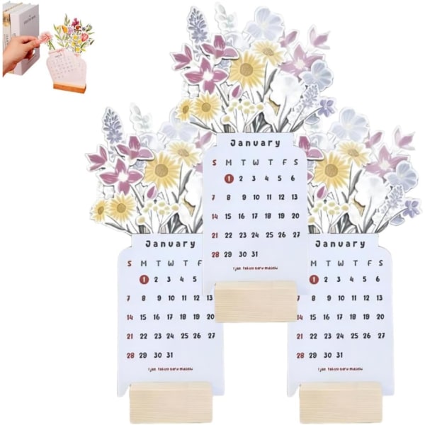 4" x 8" 2024 Bloomy Flowers Skrivbordskalender, Creative Flower Small Desk Calendar, 2024 Flower Desk Calendar Planner, Månatlig Skrivbordsplanerare (2st) 2pcs
