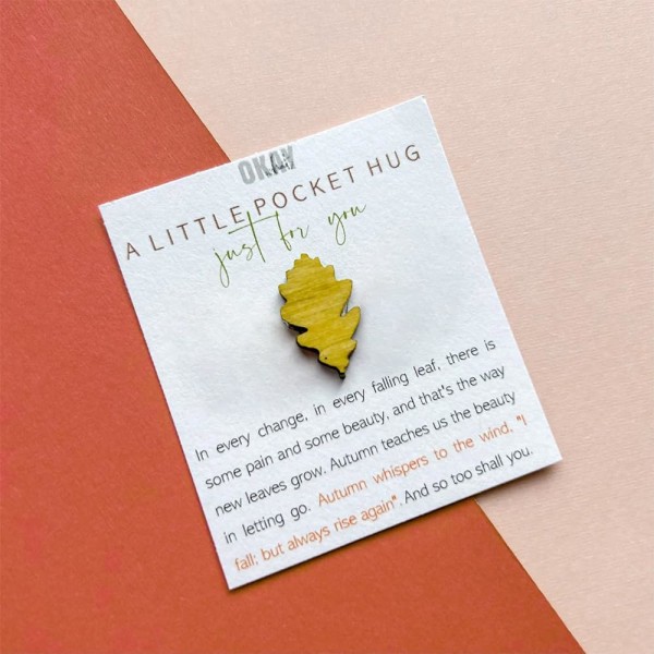 Autumn Leaves Pocket Kram minnessak - Charmig lycka till honom och henne, Fall Leaf Pocket Card Green X Red