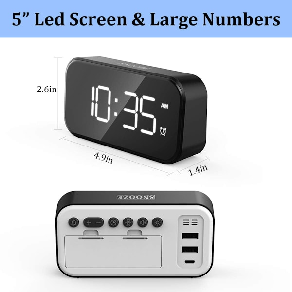 XJ-LED Digital Väggklocka Sängklocka med Sladd, 5 LED Digital Display Snooze Väggklocka, 12/24 Timmar, 6 Ljusstyrkenivåer, Snooze-funktion, Vit