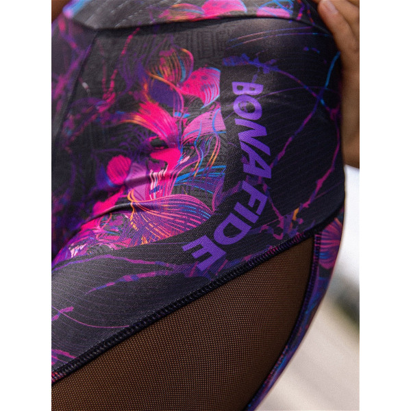 Ärmlös tryckt baksida ihåligt mesh delat i ett stycke sportyogakläder lila M