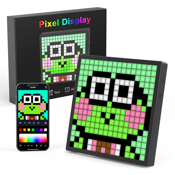 LED-pixelskärm, 16x16 programmerbar Pixel Art-skärm med APP-kontroll, kreativa animationer, rolig text och digital klocka, speltillbehör f Pixel 16x16