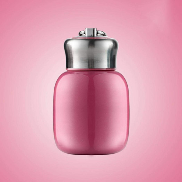 Söt termosflaska, kaffemugg i rostfritt stål, läckagesäker dubbelväggig vakuum minivattenflaska 200 ml (rosa) Red