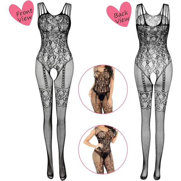 Fishnet undertøy for kvinner Fishnet Bodysuit Blonde Bodysuits Sexy Babydoll Nightwear (4 pakke) 1 set