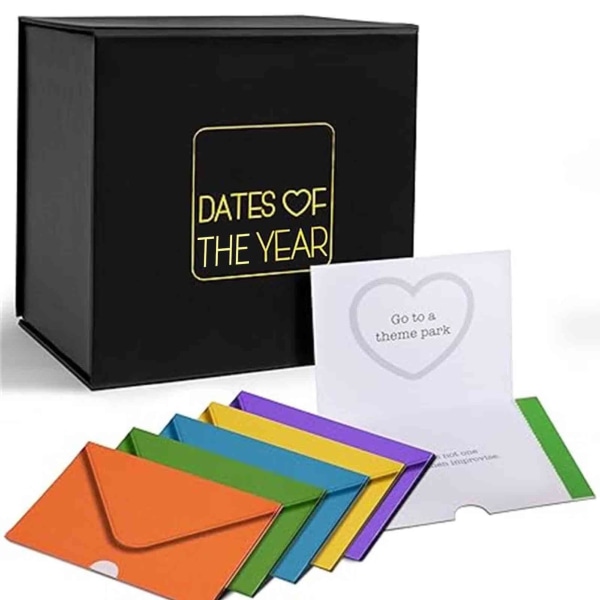 A Year of Dates: Surprise Edition - Pargave til Valentinsdag, en Date Night Box med Forseglede Dato Idéer, Perfekt Papir Bryllupsdag før