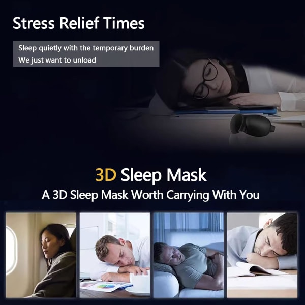 3D-sömnmask Nattsömnögonmask med öronproppar Idealisk för användning på flygresor, hemma, på hotell och för tupplurar under skift 2pcs