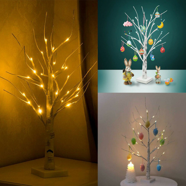 Påskträd Förbelyst LED Varmvitt Ljus Julgren Träd Skrivbordsdekoration White