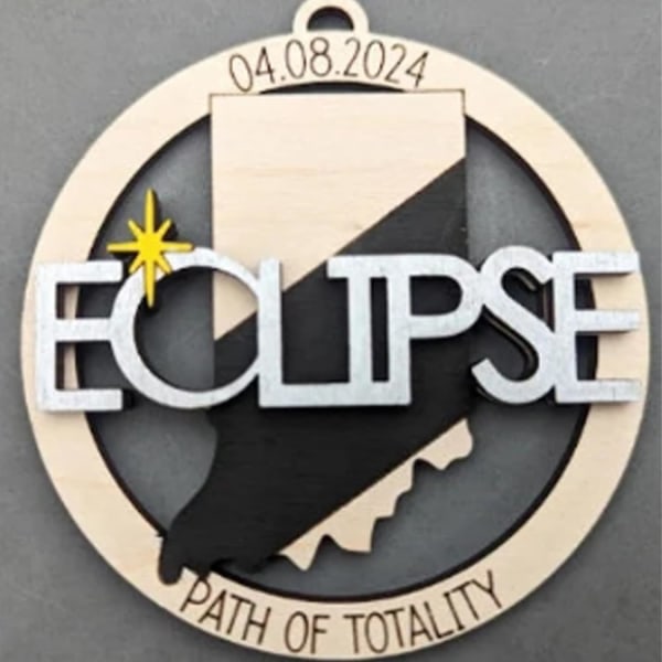 Solar Eclipse 2024 Ornament, Wooden 2024 Eclipse Keepsake, Path of Totality States Ornament, 2024 Solar Eclipse Party Supplies 12